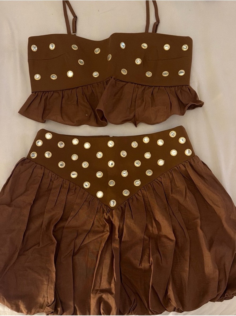 Brown Studded Ruffle Skirt - Women's Stylish Bubble Skirt